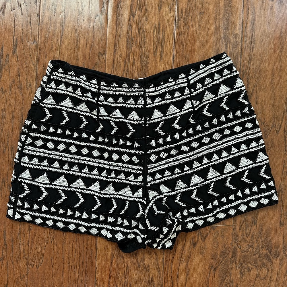 Topshop Black and White Geometric Beaded Shorts
